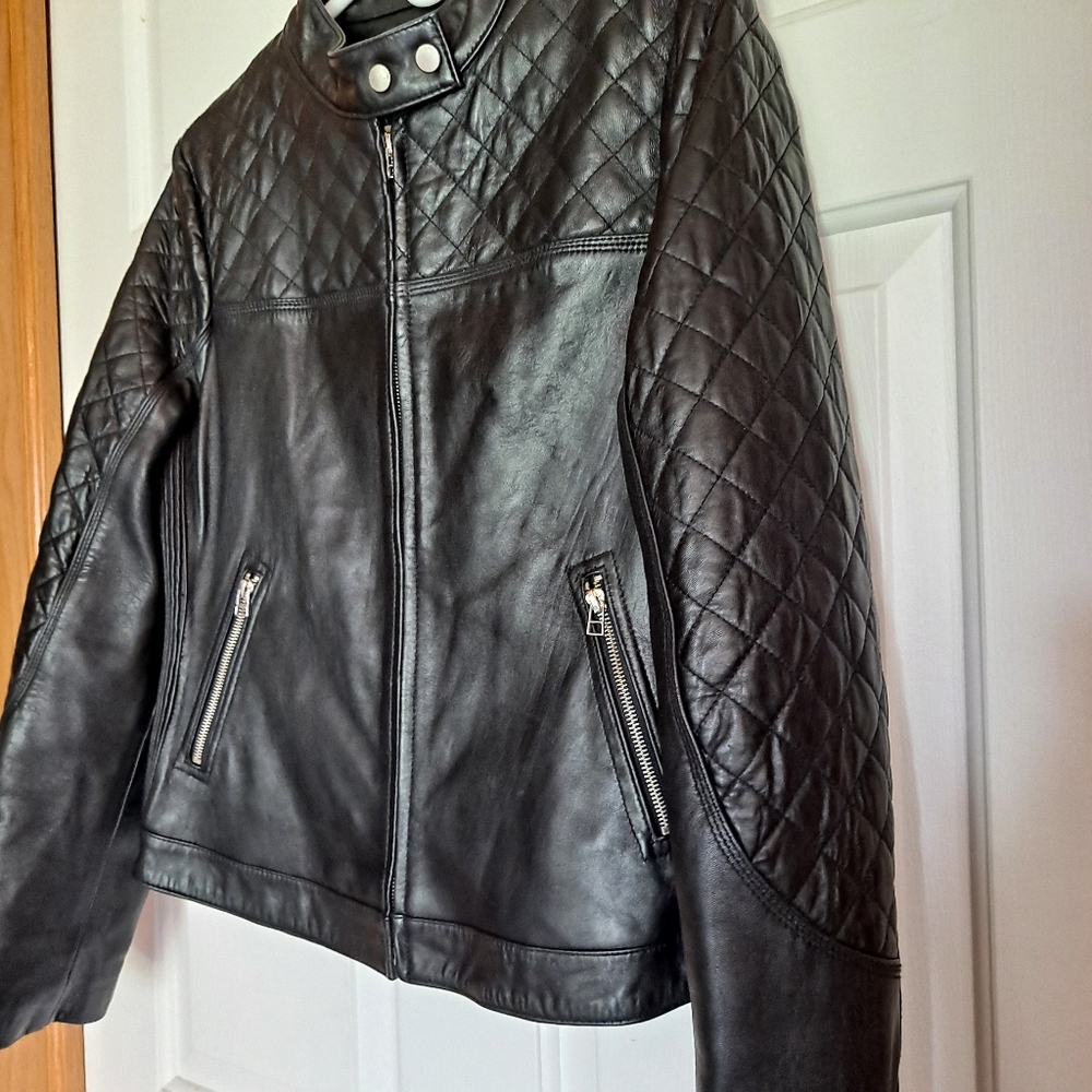 MODA International Black Leather Jacket Womens Sz L - Picture 3 of 6